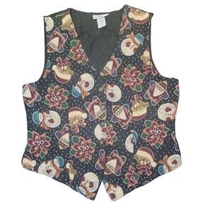 VTG White Stag Christmas Vest Snowman Santa Women’s S Tapestry EUC